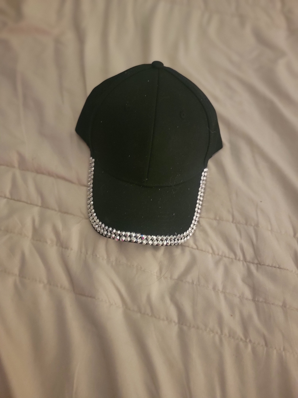SHEIN Black Rhinestone-Trim Baseball Hat